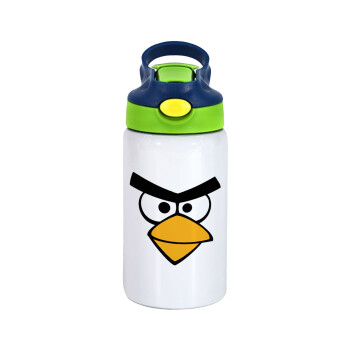 Angry birds eyes, Children's hot water bottle, stainless steel, with safety straw, green, blue (350ml)