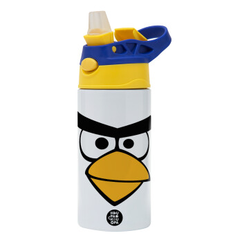 Angry birds eyes, Children's hot water bottle, stainless steel, with safety straw, green, blue (360ml) BPA FREE