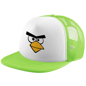 Angry birds eyes, Child's Soft Trucker Hat with Green/White Mesh (POLYESTER, CHILDREN'S, ONE SIZE)