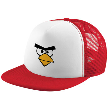 Angry birds eyes, Adult Soft Trucker Hat with Red/White Mesh (POLYESTER, ADULT, UNISEX, ONE SIZE)