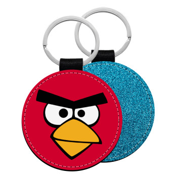 Angry birds eyes, Μπρελόκ Δερματίνη, στρογγυλό ΜΠΛΕ (5cm)