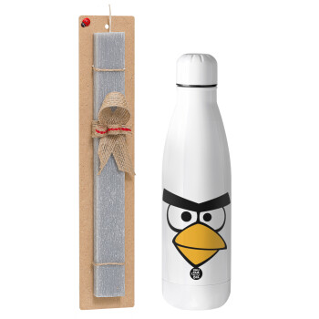 Angry birds eyes, Πασχαλινό Σετ, μεταλλικό παγούρι Inox (700ml) & πασχαλινή λαμπάδα αρωματική πλακέ (30cm) (ΓΚΡΙ)