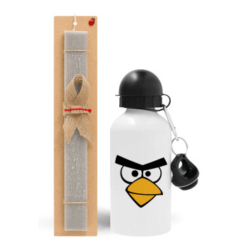 Angry birds eyes, Easter Set, metallic aluminum water bottle (500ml) & aromatic flat Easter candle (30cm) (GRAY)