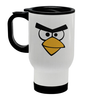 Angry birds eyes, Stainless steel travel mug with lid, double wall white 450ml