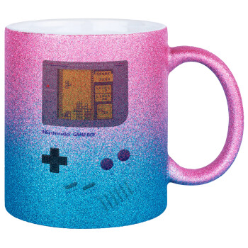 Gameboy, Κούπα Χρυσή/Μπλε Glitter, κεραμική, 330ml