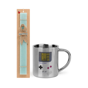 Gameboy, Easter Set, metallic thermal cup (300ml) & aromatic flat Easter candle (30cm) (TURQUOISE)