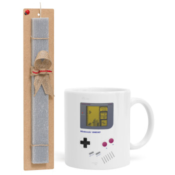 Gameboy, Πασχαλινό Σετ, Κούπα κεραμική (330ml) & πασχαλινή λαμπάδα αρωματική πλακέ (30cm) (ΓΚΡΙ)