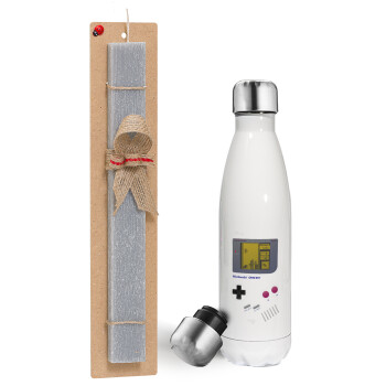 Gameboy, Easter candle, metallic white thermos bottle (500ml) & aromatic flat candle (30cm) (GRAY)