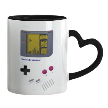 Gameboy, Κούπα καρδιά χερούλι μαύρη, κεραμική, 330ml