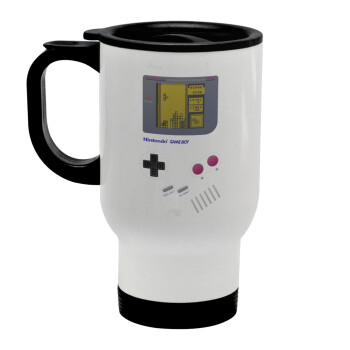 Gameboy, Stainless steel travel mug with lid, double wall white 450ml