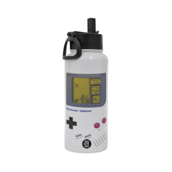 Gameboy, Metal mug thermo White with Straw and Spout Lid (Stainless steel), double wall, 950ml