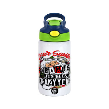 Dear Santa, sorry for all the F-bombs, Children's hot water bottle, stainless steel, with safety straw, green, blue (350ml)