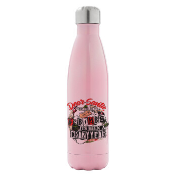 Dear Santa, sorry for all the F-bombs, Metal mug thermos Pink Iridiscent (Stainless steel), double wall, 500ml