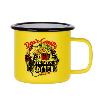 Dear Santa, sorry for all the F-bombs, Metallic enamel MATT Yellow cup 360ml