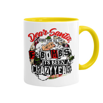 Dear Santa, sorry for all the F-bombs, Mug colored yellow, ceramic, 330ml