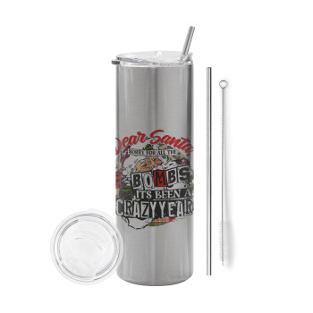 Dear Santa, sorry for all the F-bombs, Eco friendly stainless steel Silver tumbler 600ml, with metal straw & cleaning brush