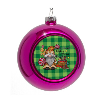 Gingerbread Wishes, Purple Christmas tree ornament bauble 8cm