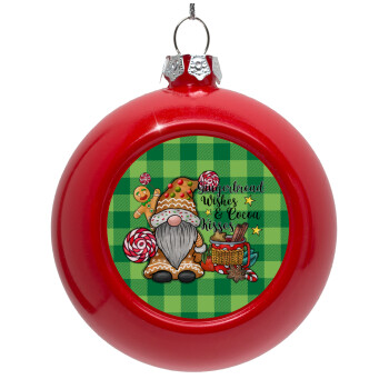 Gingerbread Wishes, Red Christmas tree ornament bauble 8cm