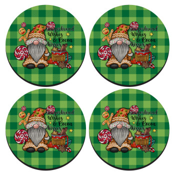 Gingerbread Wishes, SET of 4 round wooden coasters (9cm)