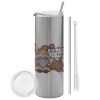 Eco friendly stainless steel Silver tumbler 600ml, with metal straw & cleaning brush