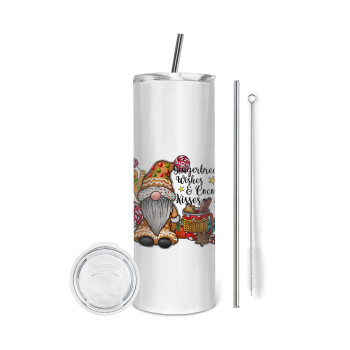 Gingerbread Wishes, Tumbler ποτήρι θερμό από ανοξείδωτο ατσάλι 600ml, με μεταλλικό καλαμάκι & βούρτσα καθαρισμού