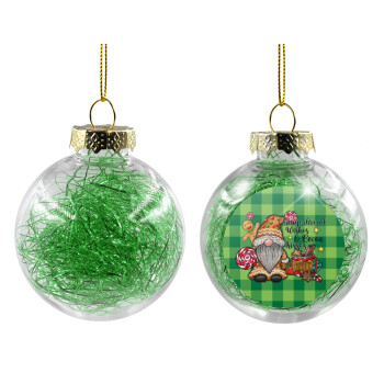 Gingerbread Wishes, Transparent Christmas tree ball ornament with green filling 8cm