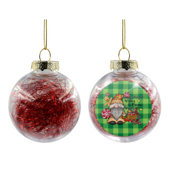 Gingerbread Wishes, Transparent Christmas tree ball ornament with red filling 8cm