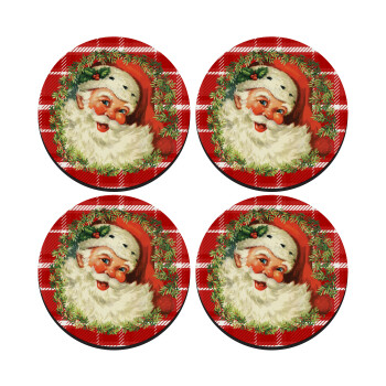 Santa Claus, SET of 4 round wooden coasters (9cm)