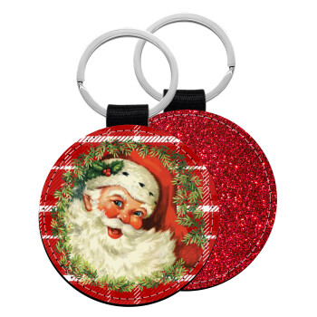 Santa Claus, Μπρελόκ Δερματίνη, στρογγυλό ΚΟΚΚΙΝΟ (5cm)