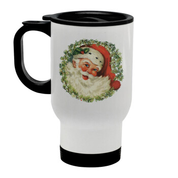 Santa Claus, Stainless steel travel mug with lid, double wall white 450ml