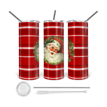 Santa Claus, 360 Eco friendly ποτήρι θερμό (tumbler) από ανοξείδωτο ατσάλι 600ml, με μεταλλικό καλαμάκι & βούρτσα καθαρισμού