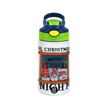 Oh Christmas Night, Children's hot water bottle, stainless steel, with safety straw, green, blue (350ml)