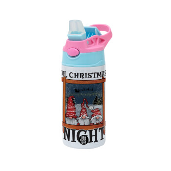 Oh Christmas Night, Children's hot water bottle, stainless steel, with safety straw, Pink/BlueCiel (360ml) BPA FREE