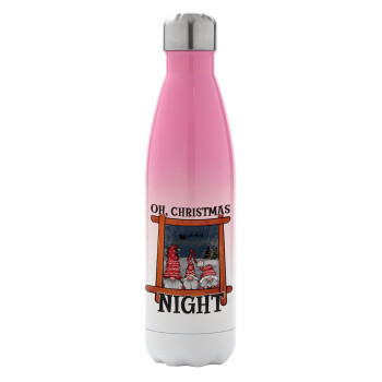 Oh Christmas Night, Μεταλλικό παγούρι θερμός Ροζ/Λευκό (Stainless steel), διπλού τοιχώματος, 500ml