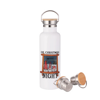 Oh Christmas Night, Stainless steel White with wooden lid (bamboo), double wall, 750ml