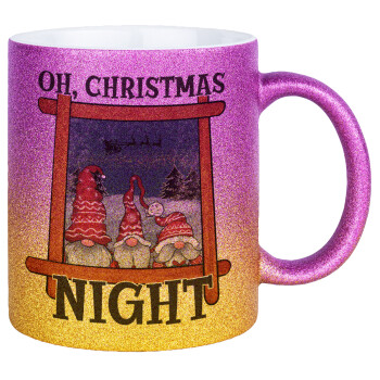 Oh Christmas Night, Κούπα Χρυσή/Ροζ Glitter, κεραμική, 330ml