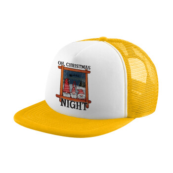 Oh Christmas Night, Adult Soft Trucker Hat with Yellow/White Mesh (POLYESTER, ADULT, UNISEX, ONE SIZE)