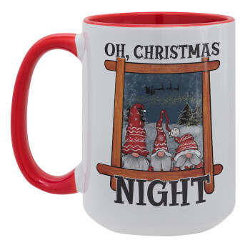 Oh Christmas Night, Κούπα Mega 15oz, κεραμική Κόκκινη, 450ml