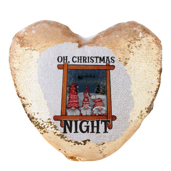Oh Christmas Night, Μαξιλάρι καναπέ καρδιά Μαγικό Χρυσό με πούλιες 40x40cm περιέχεται το  γέμισμα