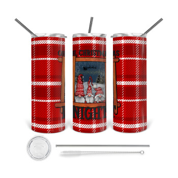 Oh Christmas Night, 360 Eco friendly ποτήρι θερμό (tumbler) από ανοξείδωτο ατσάλι 600ml, με μεταλλικό καλαμάκι & βούρτσα καθαρισμού