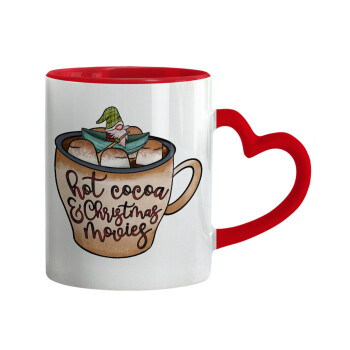 Hot Cocoa And Christmas Movies, Mug heart red handle, ceramic, 330ml