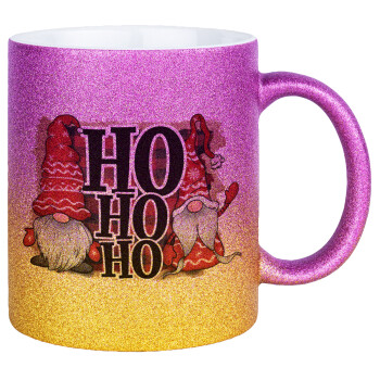 Ho ho ho, Κούπα Χρυσή/Ροζ Glitter, κεραμική, 330ml