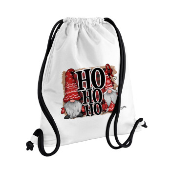 Ho ho ho, Τσάντα πλάτης πουγκί GYMBAG λευκή, με τσέπη (40x48cm) & χονδρά κορδόνια