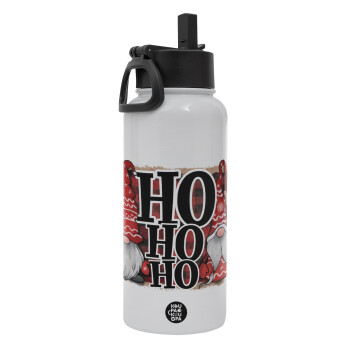 Ho ho ho, Metal mug thermo White with Straw and Spout Lid (Stainless steel), double wall, 950ml