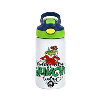 Grinch Feeling Extra Grinchy Today, Children's hot water bottle, stainless steel, with safety straw, green, blue (350ml)