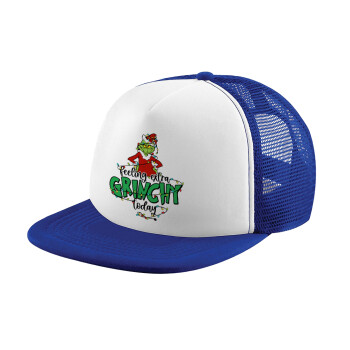 Grinch Feeling Extra Grinchy Today, Adult Soft Trucker Hat with Blue/White Mesh (POLYESTER, ADULT, UNISEX, ONE SIZE)