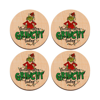 Grinch Feeling Extra Grinchy Today, ΣΕΤ x4 Σουβέρ ξύλινα στρογγυλά plywood (9cm)
