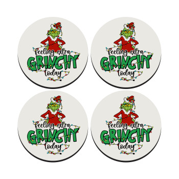 Grinch Feeling Extra Grinchy Today, SET of 4 round wooden coasters (9cm)