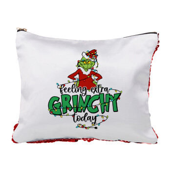 Grinch Feeling Extra Grinchy Today, Red sequin cosmetic bag