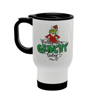Grinch Feeling Extra Grinchy Today, Stainless steel travel mug with lid, double wall white 450ml